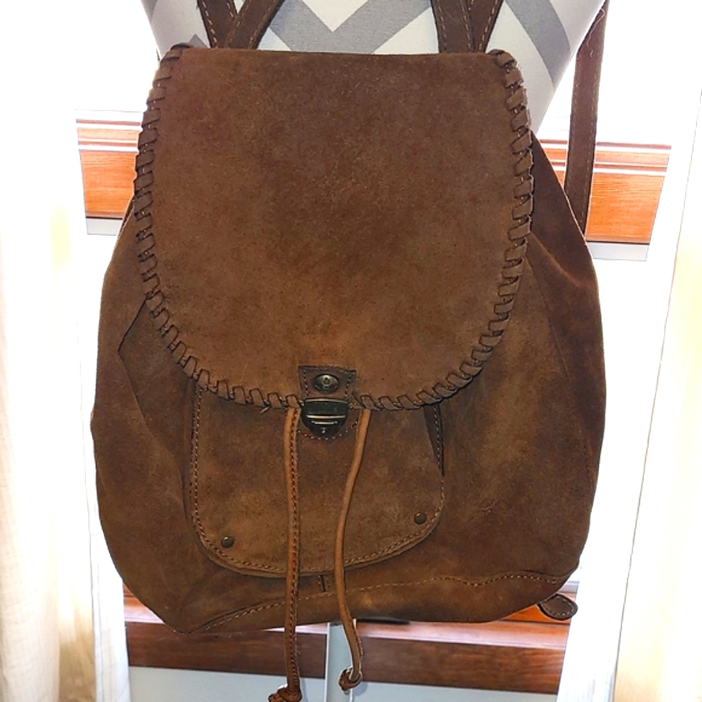 Patricia Nash Casape Backpack Burnished Suede Leather Cognac